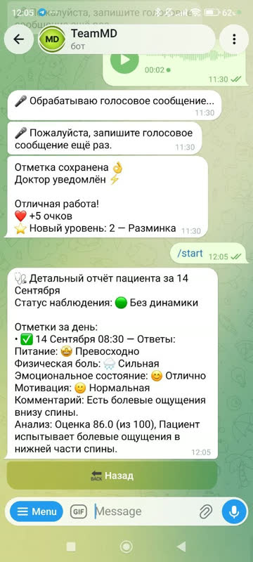 Экран: Отчёт за день